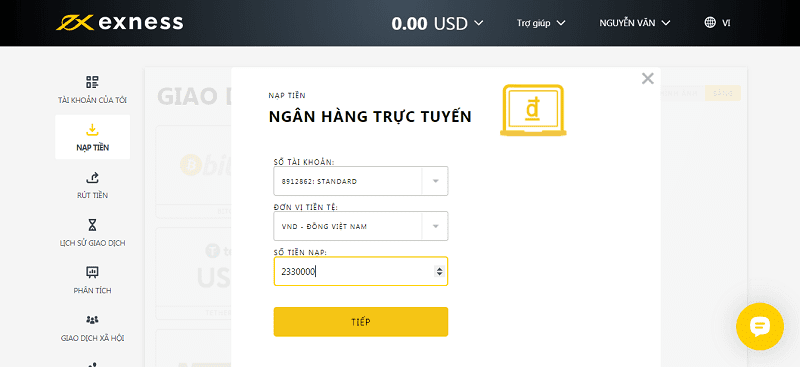 Hướng dẫn cách nạp tiền từ sàn Exness