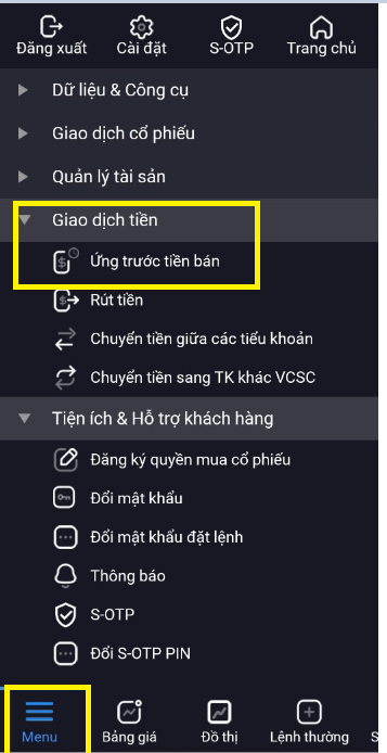 phí ứng trước tiền bán chứng khoán