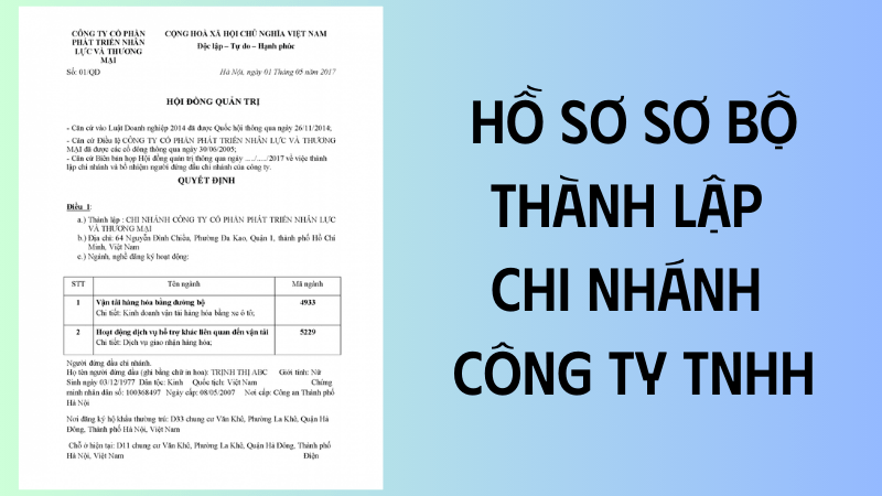 hồ sơ sơ bộ thành lập công ty tnhh