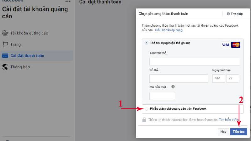 coupon quảng cáo facebook