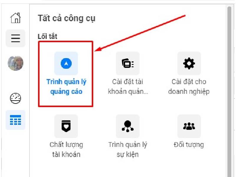 Hướng dẫn vào trình quản lý quảng cáo Facebook