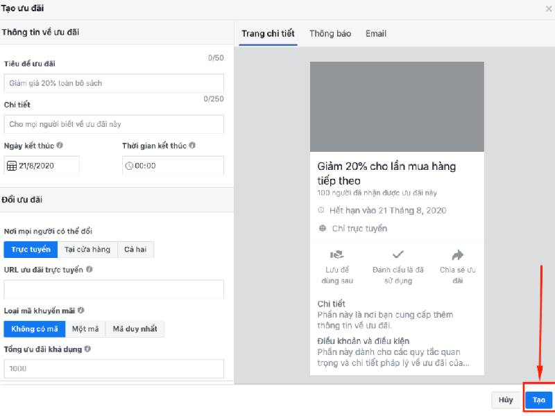 chạy quảng cáo Claim offer Facebook