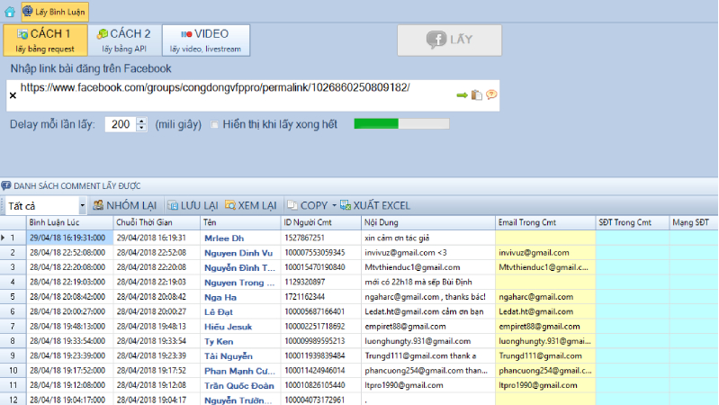 phần mềm quét mail từ facebook Get comment Facebook