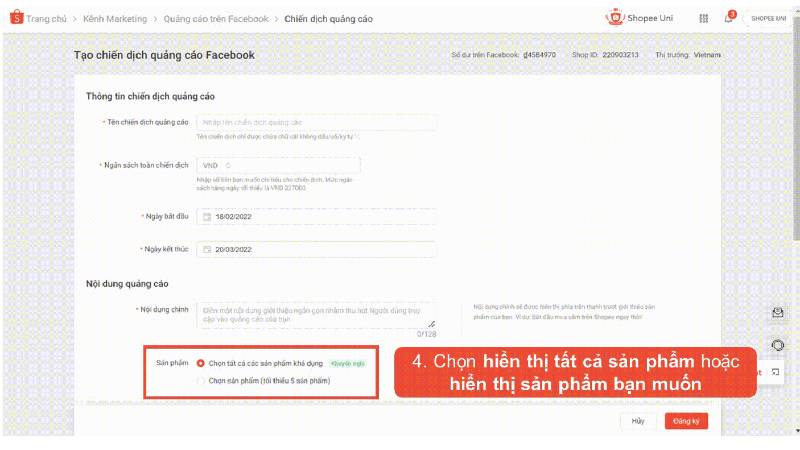 Chạy ads ở shopee trên facebook