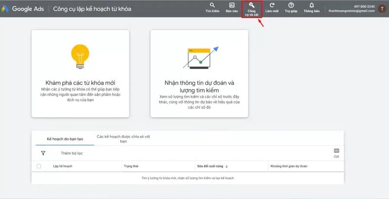 Truy cập Google Keyword Planner
