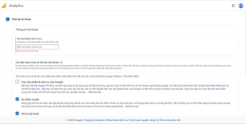 Cài đặt tài khoản Google Analytics