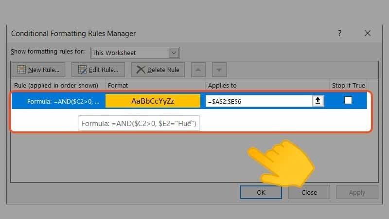 Hộp thoại Conditional Formatting Rules Managers