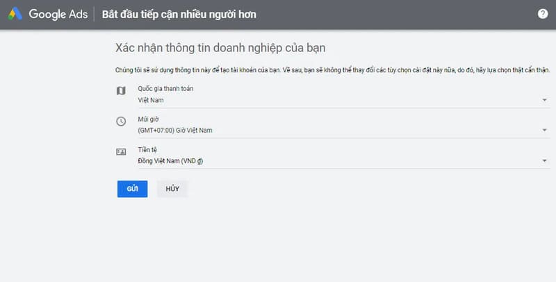 Nhập các thông tin doanh nghiệp