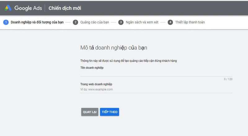 Điền thông tin mô tả doanh nghiệp