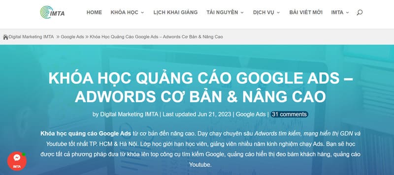 Học chạy quảng cáo Google Adwords tại IMTA