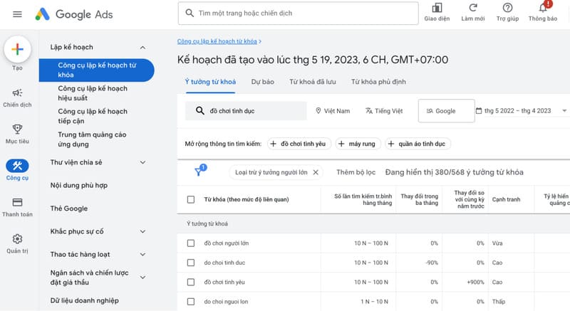 Sử dụng công cụ Google Keyword Planner kiểm tra giá từ khóa