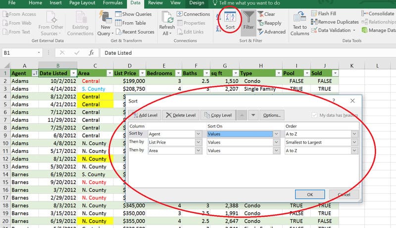 Sorting trong Excel