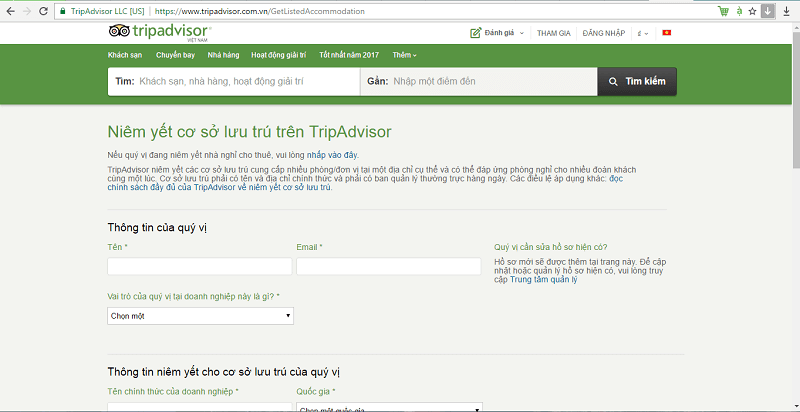 Cách tạo tài khoản trên TripAdvisor 