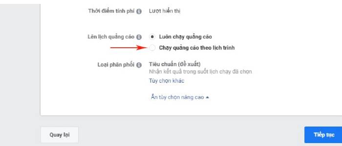 Cách chỉnh giờ chạy quảng cáo