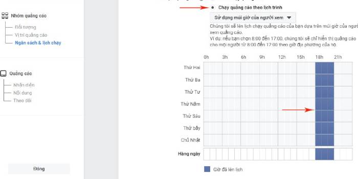 Chỉnh giờ chạy quảng cáo Facebook