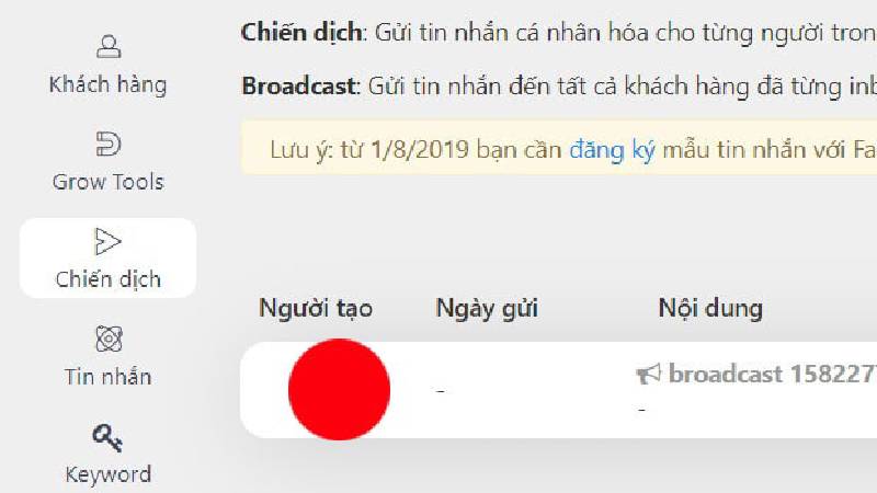 Cài thông tin chiến dịch fchat