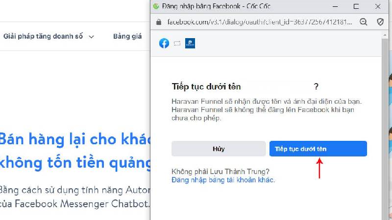 kết nối Harafunel với tài khoản Facebook