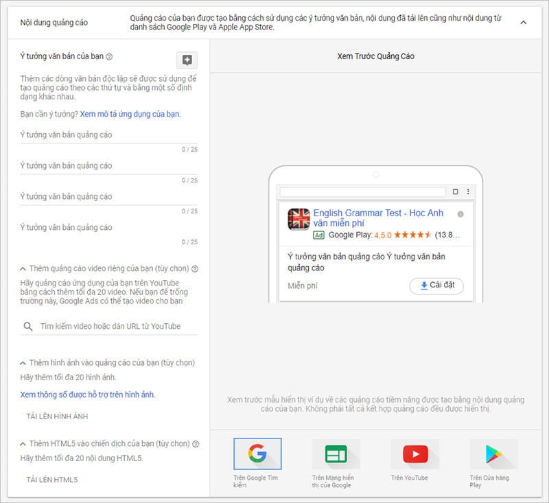 Cài đặt nội dung quảng cáo Google Play