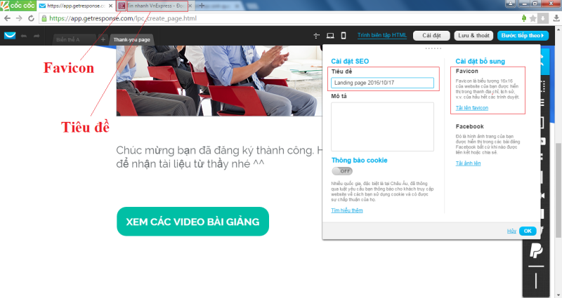 Bước 4: Cài đặt Landing Page 