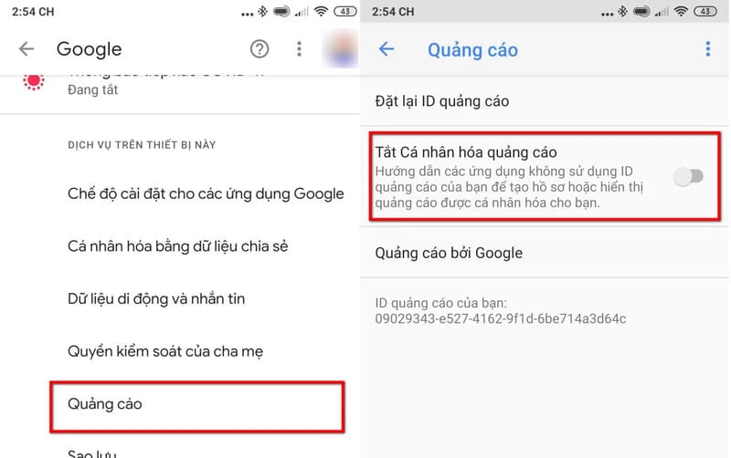 Tắt tính năng cá nhân hóa quảng cáo